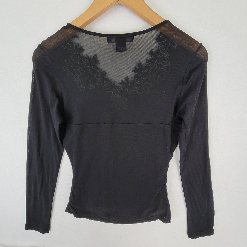 Karen Kane Lifestyle Black Embroidered Floral Sheer Yoke Top Women's Size S - Picture 11 of 16